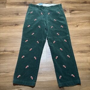 CASTAWAY Nantucket Island Pants Mens 34x26" Green Candy Canes Corduroy Christmas